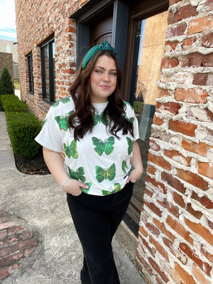 Queen of Sparkles Green Scattered Butterfly Tee