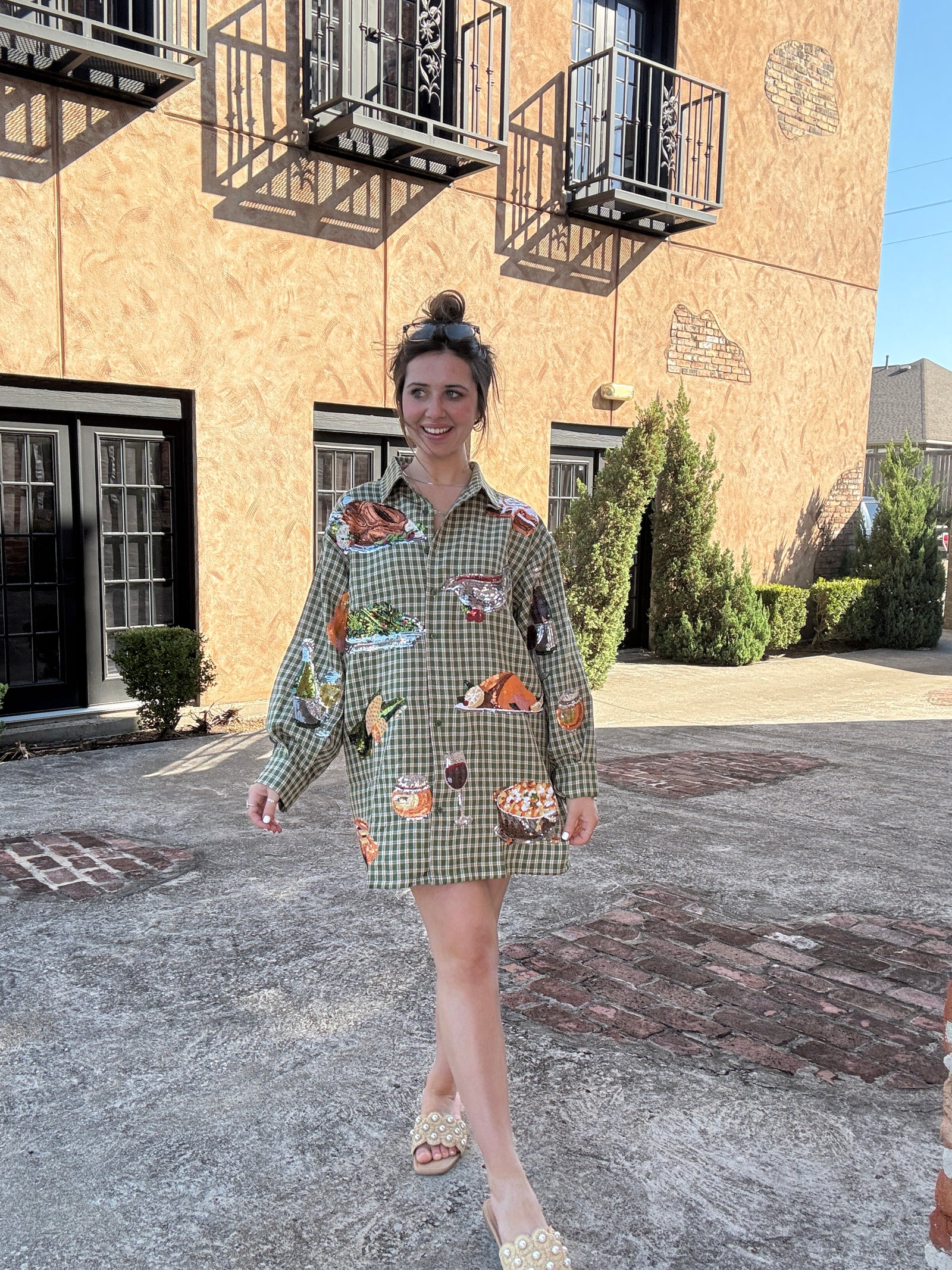 Queen of Sparkles Green Plaid Queen of Turkey Button Up Dress