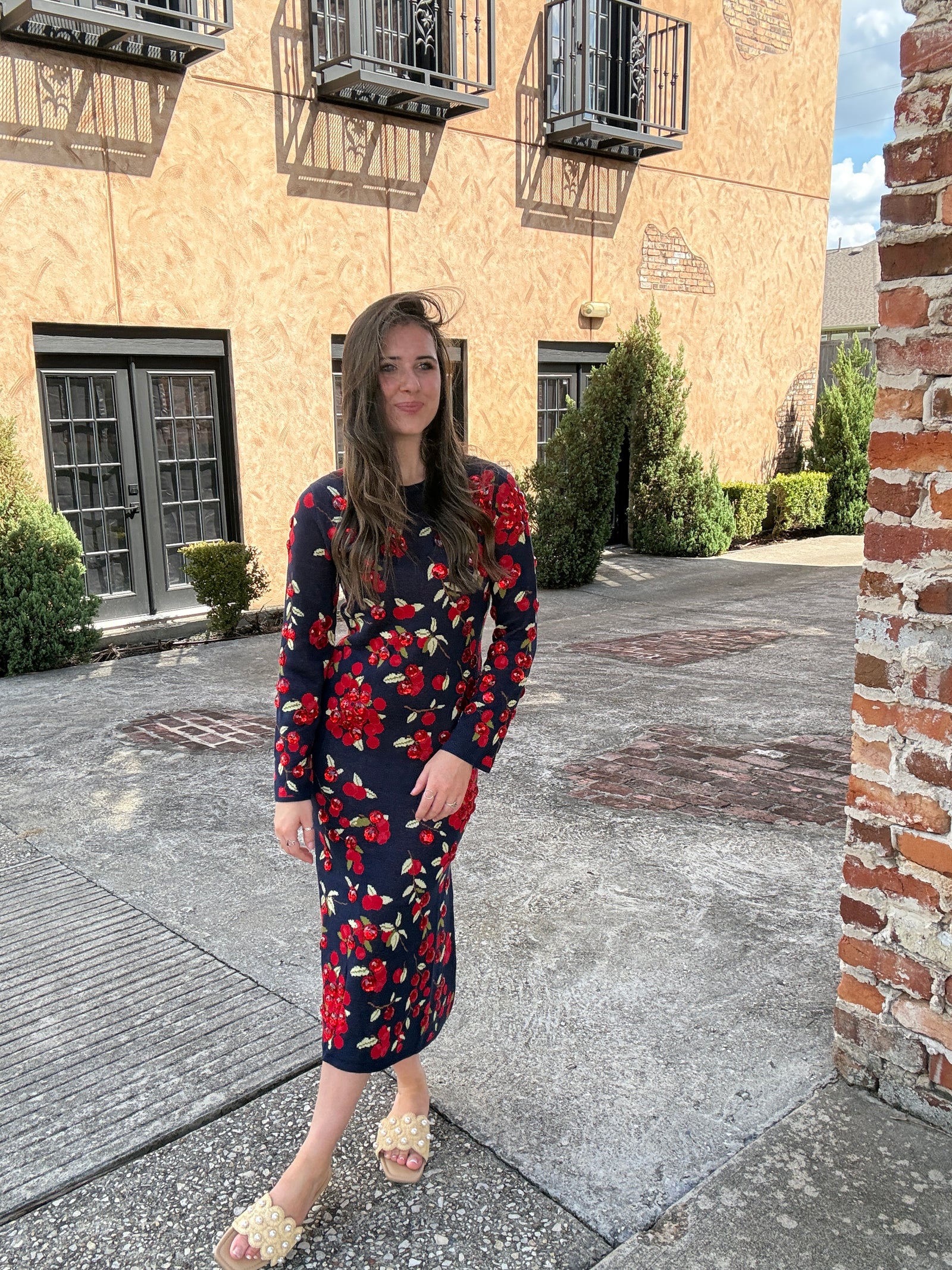 Queen of Sparkles Navy Cranberries Midi Dress