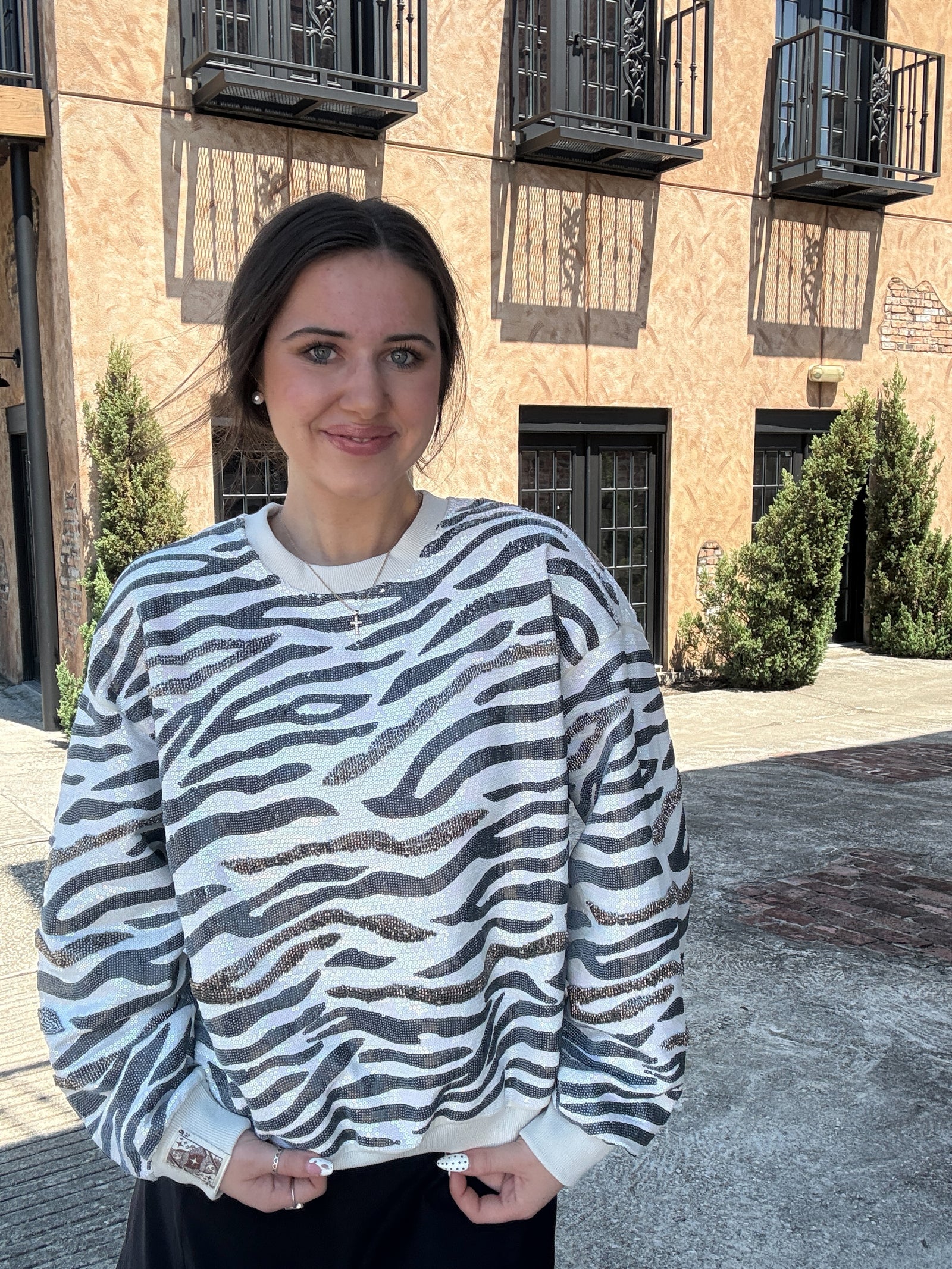 Queen of Sparkles Cream & Black Zebra Sweatshirt