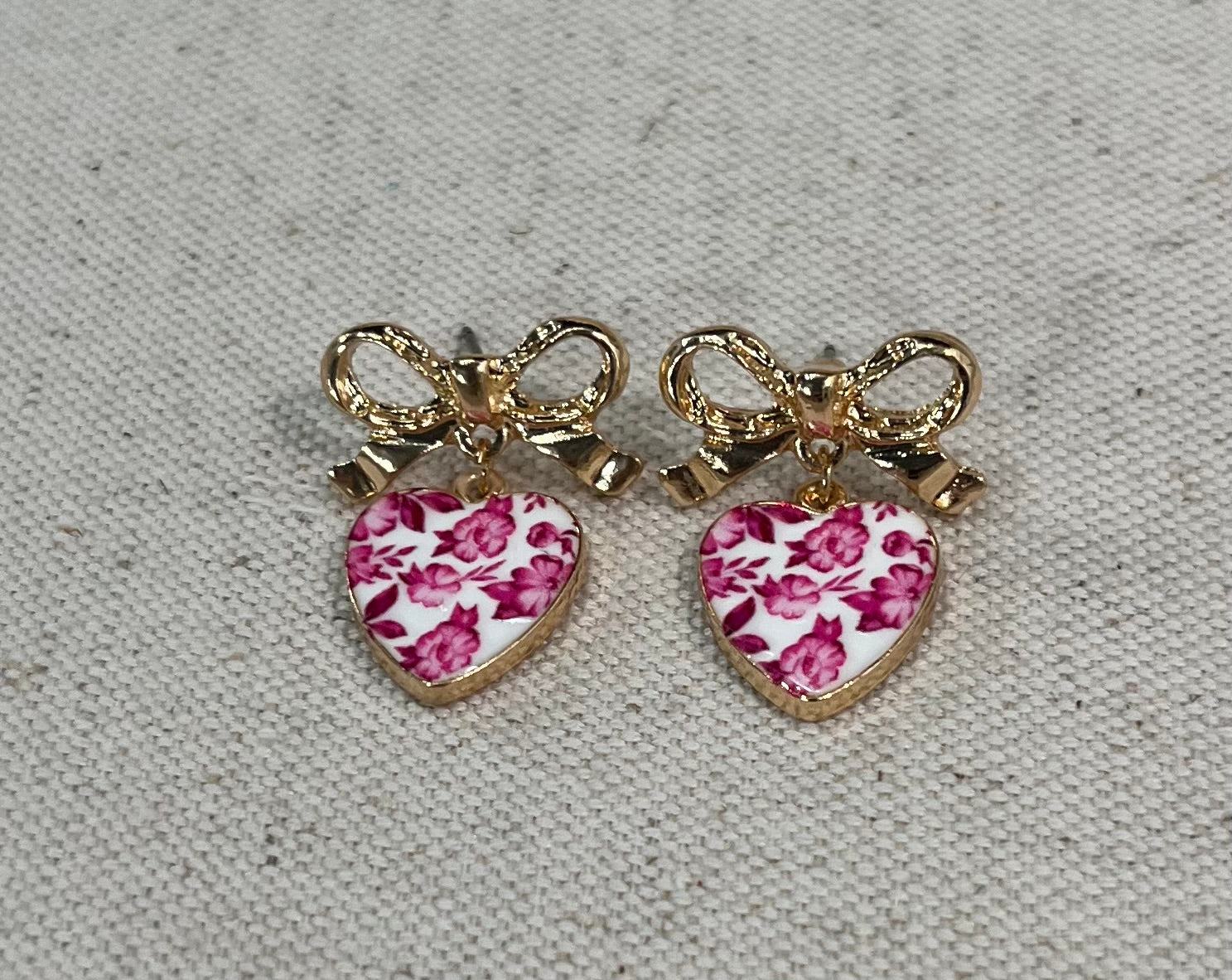 Pink Porcelain Heart Earrings