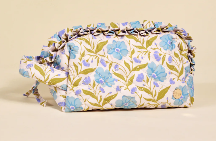 Blue floral makeup bag
