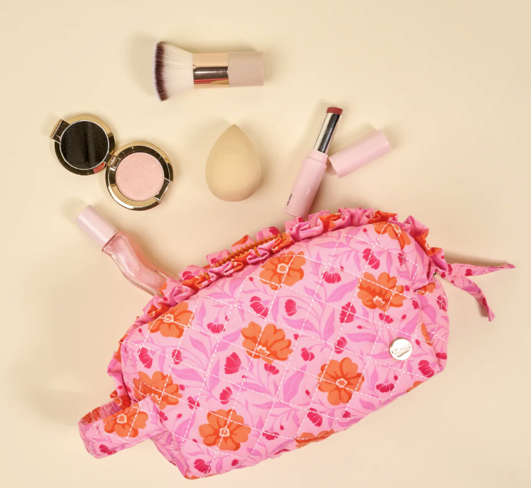 Darling Effect Poppin' Petals Hot Pink Essentials Quilted makeup Pouch