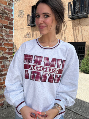 Queen of Sparkles Licensed Texas A&M Plaid Letter Sweatshirt