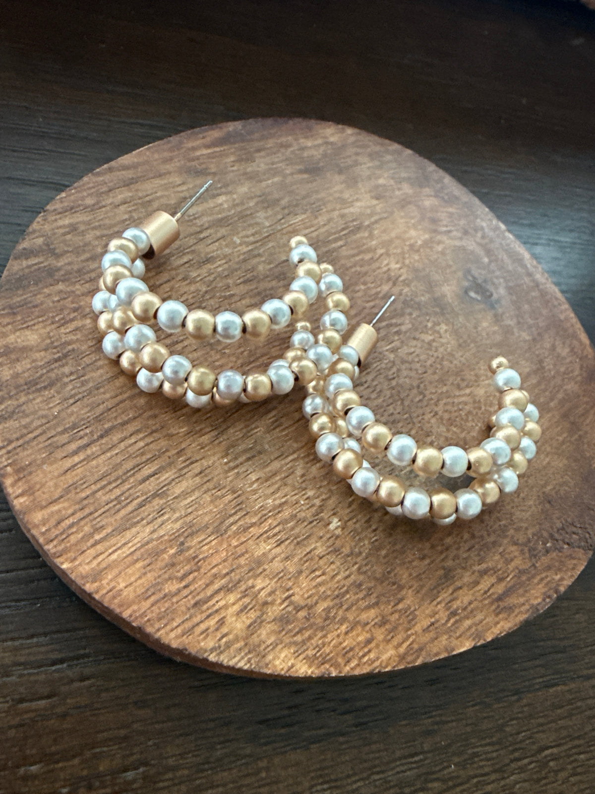 Two Tone Triple Beaded Hoop