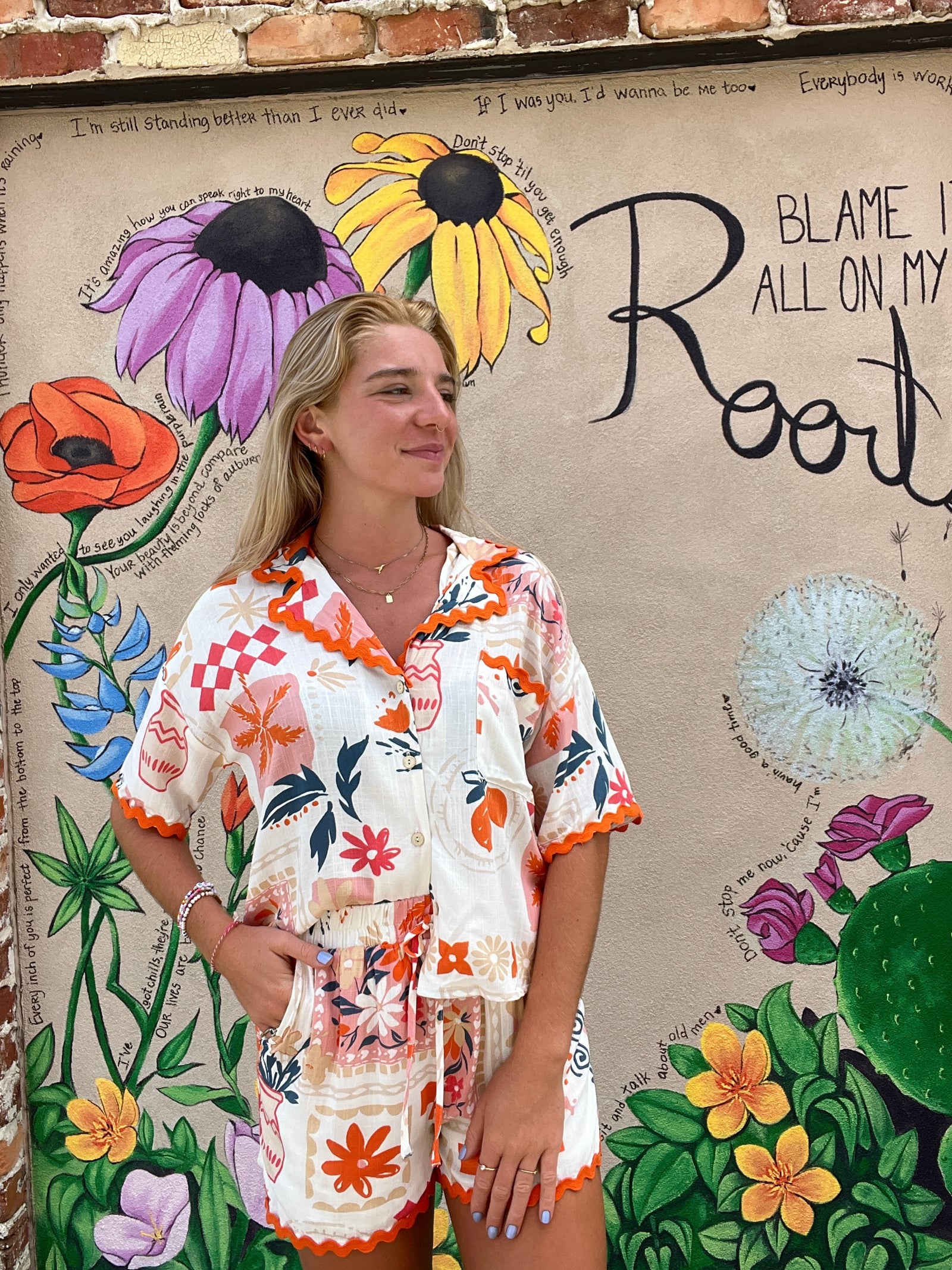 Floral & Fruit Collared Top