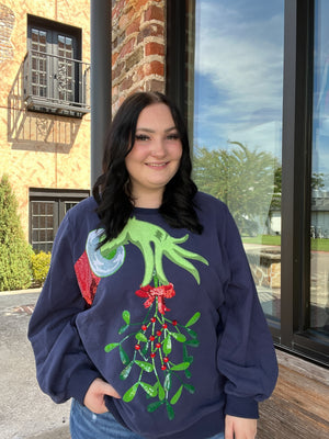 Queen of Sparkles Grinch Mistletoe Hand Sweatshirt