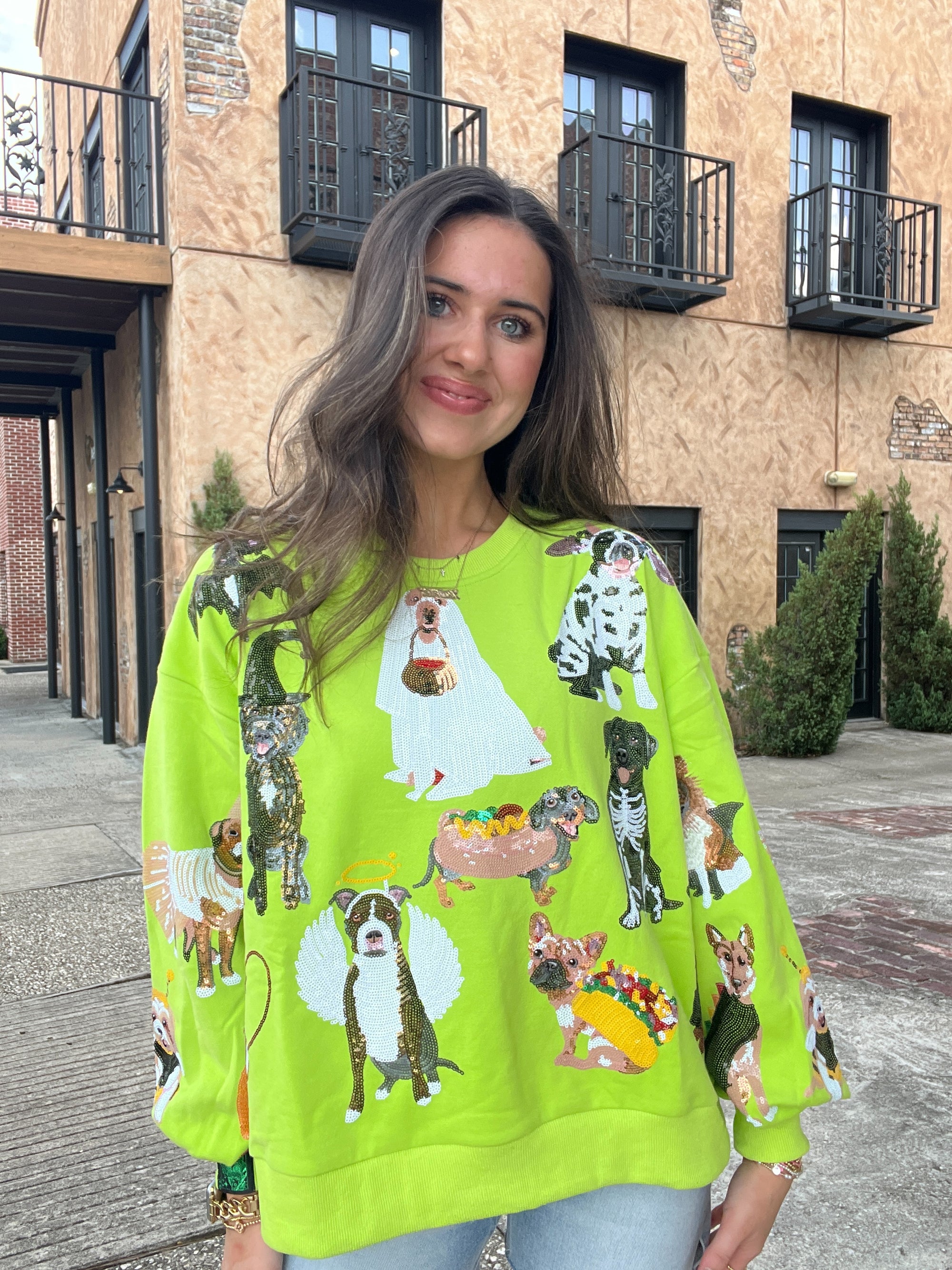 Queen of Sparkles Lime Green Halloween Dog Sweatshirt