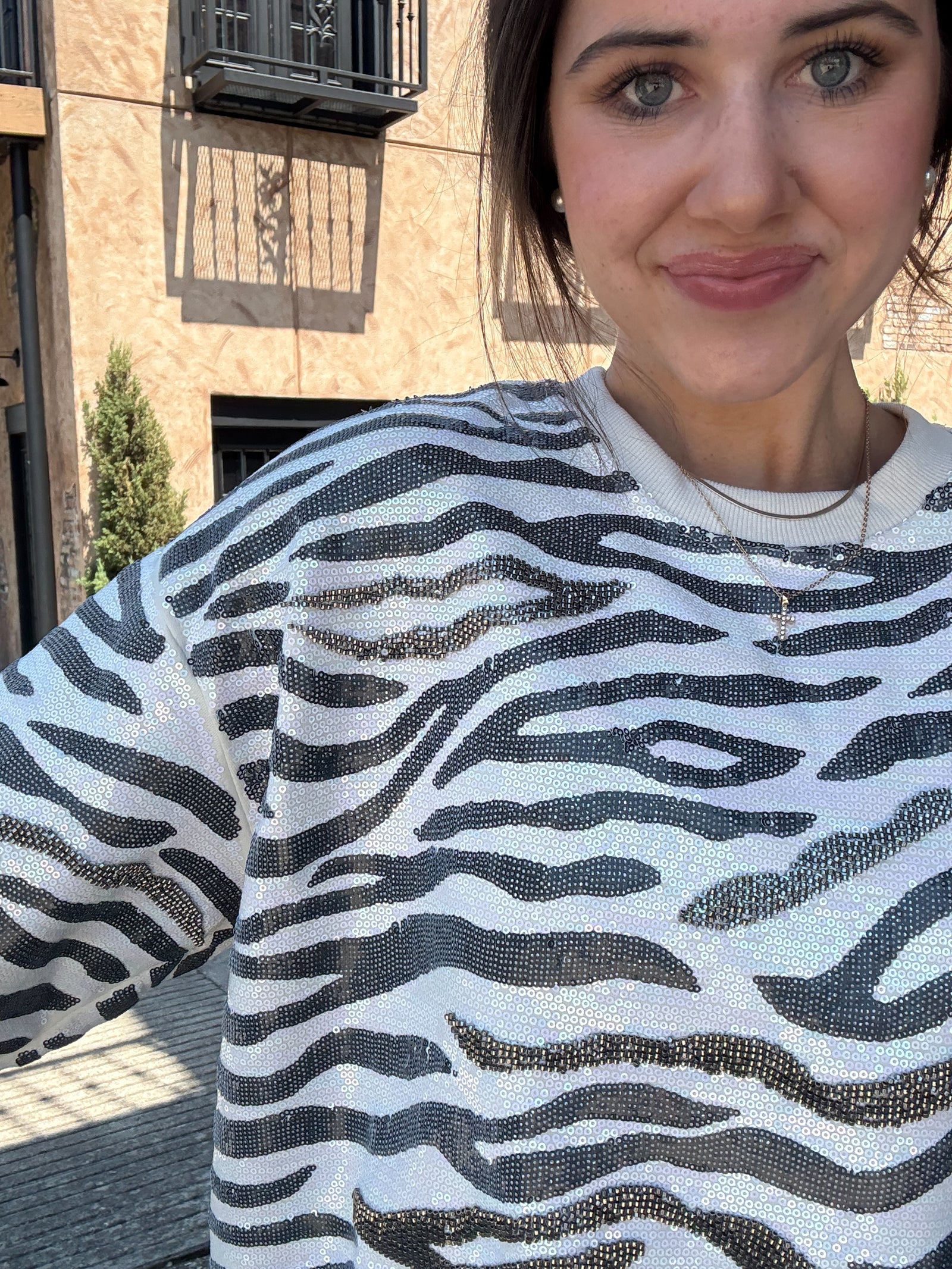 Queen of Sparkles Cream & Black Zebra Sweatshirt