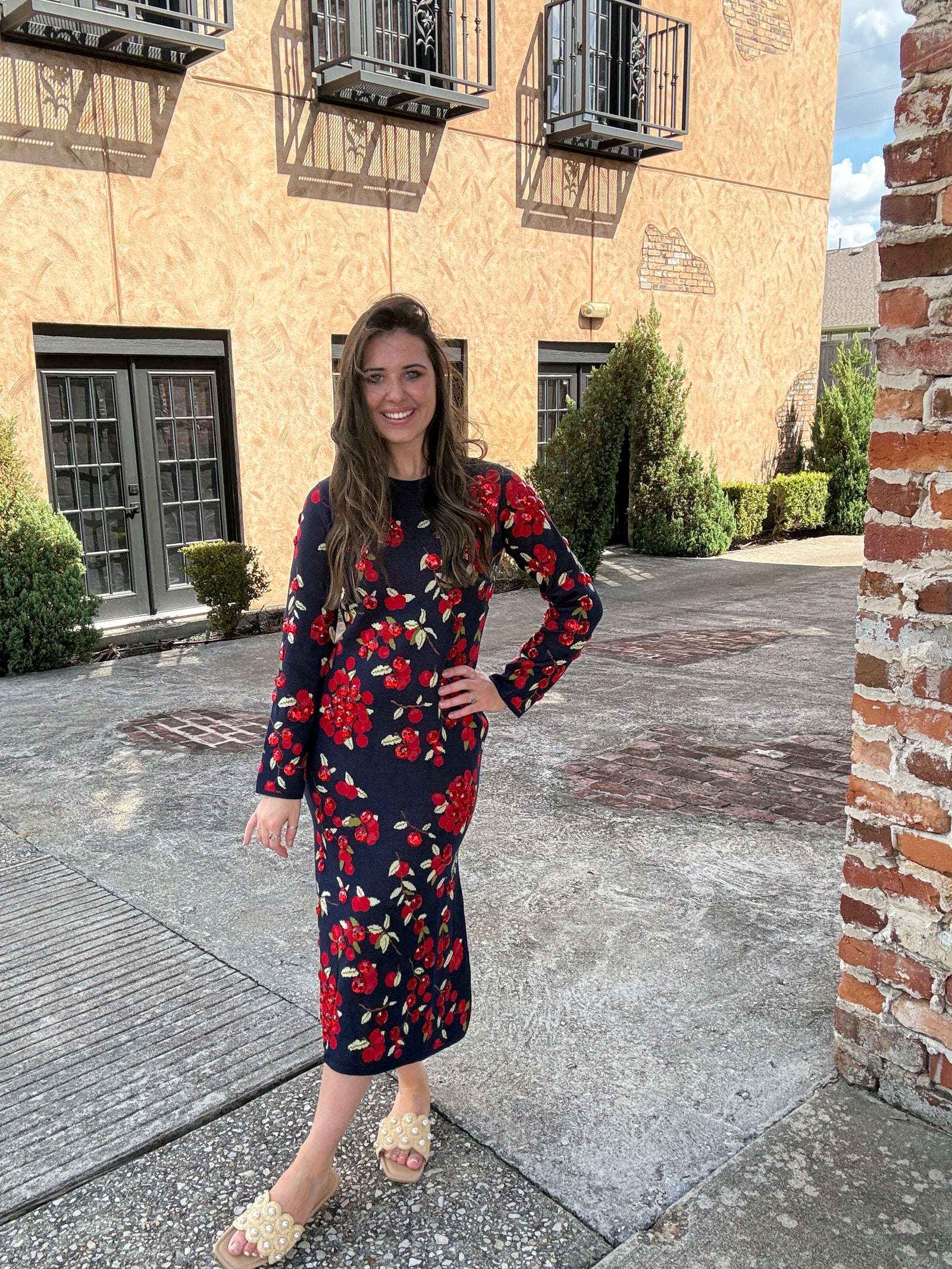 Queen of Sparkles Navy Cranberries Midi Dress