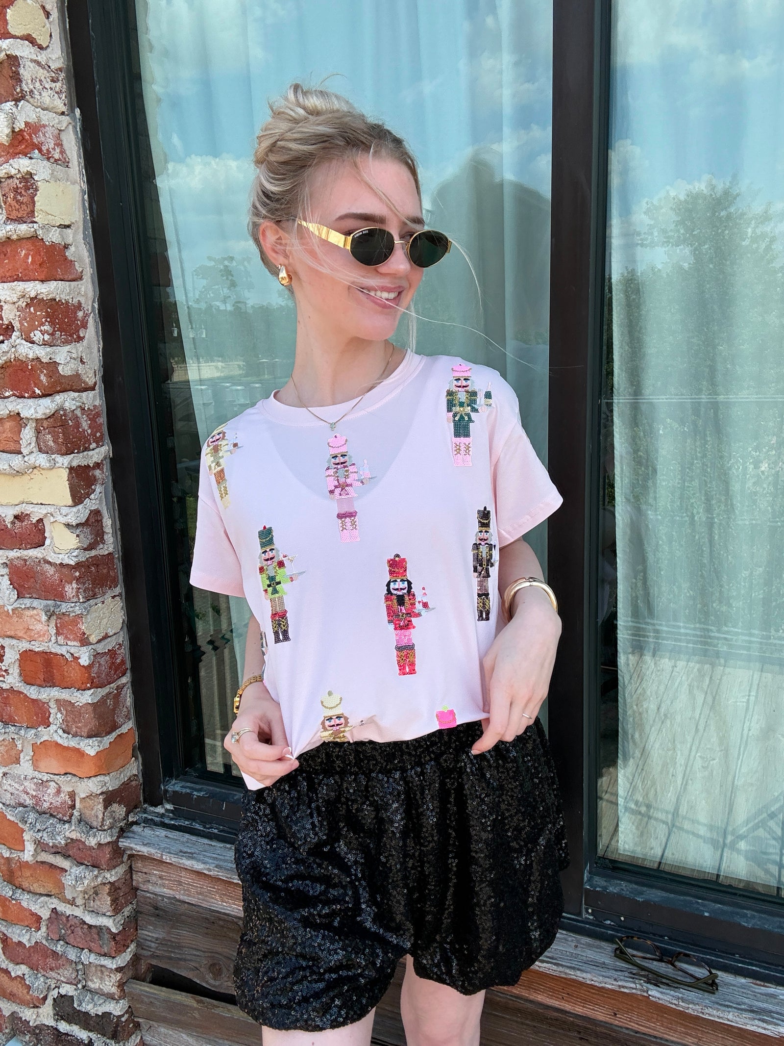 Queen of Sparkles Light Pink Cocktail Serving Nutcracker Tee