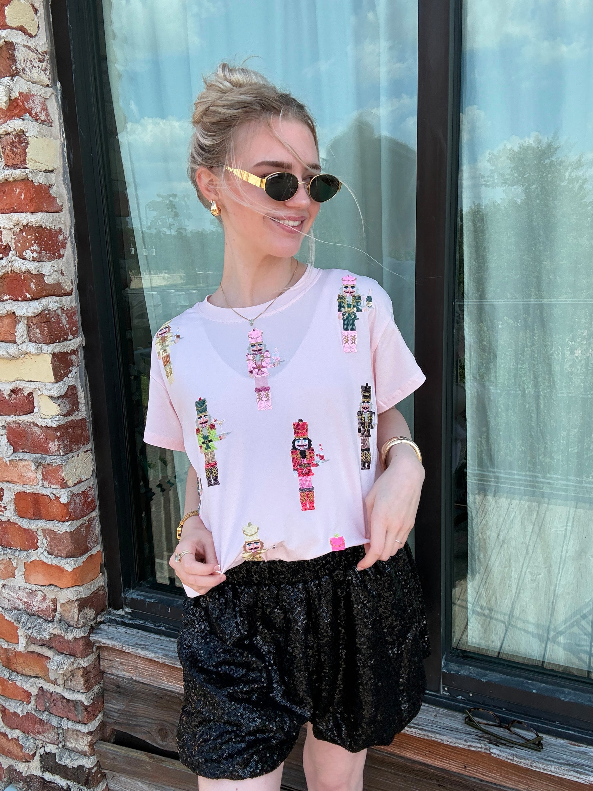 Queen of Sparkles Light Pink Cocktail Serving Nutcracker Tee