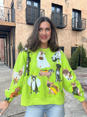 Queen of Sparkles Lime Green Halloween Dog Sweatshirt
