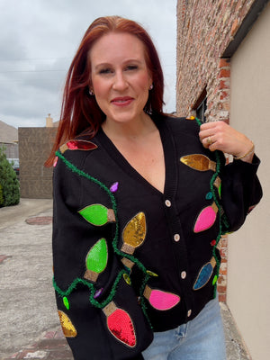 Queen of Sparkles Multi Christmas Light Cardigan