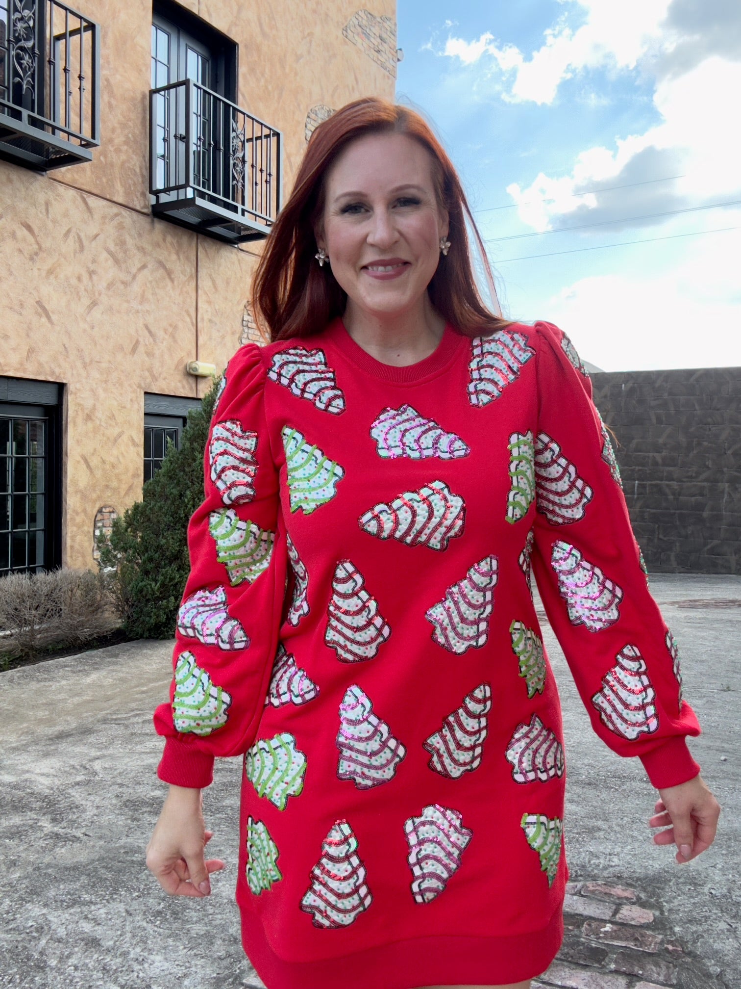 Queen of Sparkles Red Little Debbie Trees Sweatshirt Dress