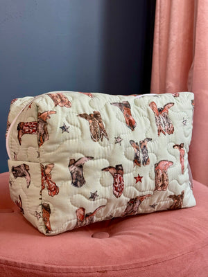 Ida Mae Thunderbird Boots Sage Quilted Makeup Bag