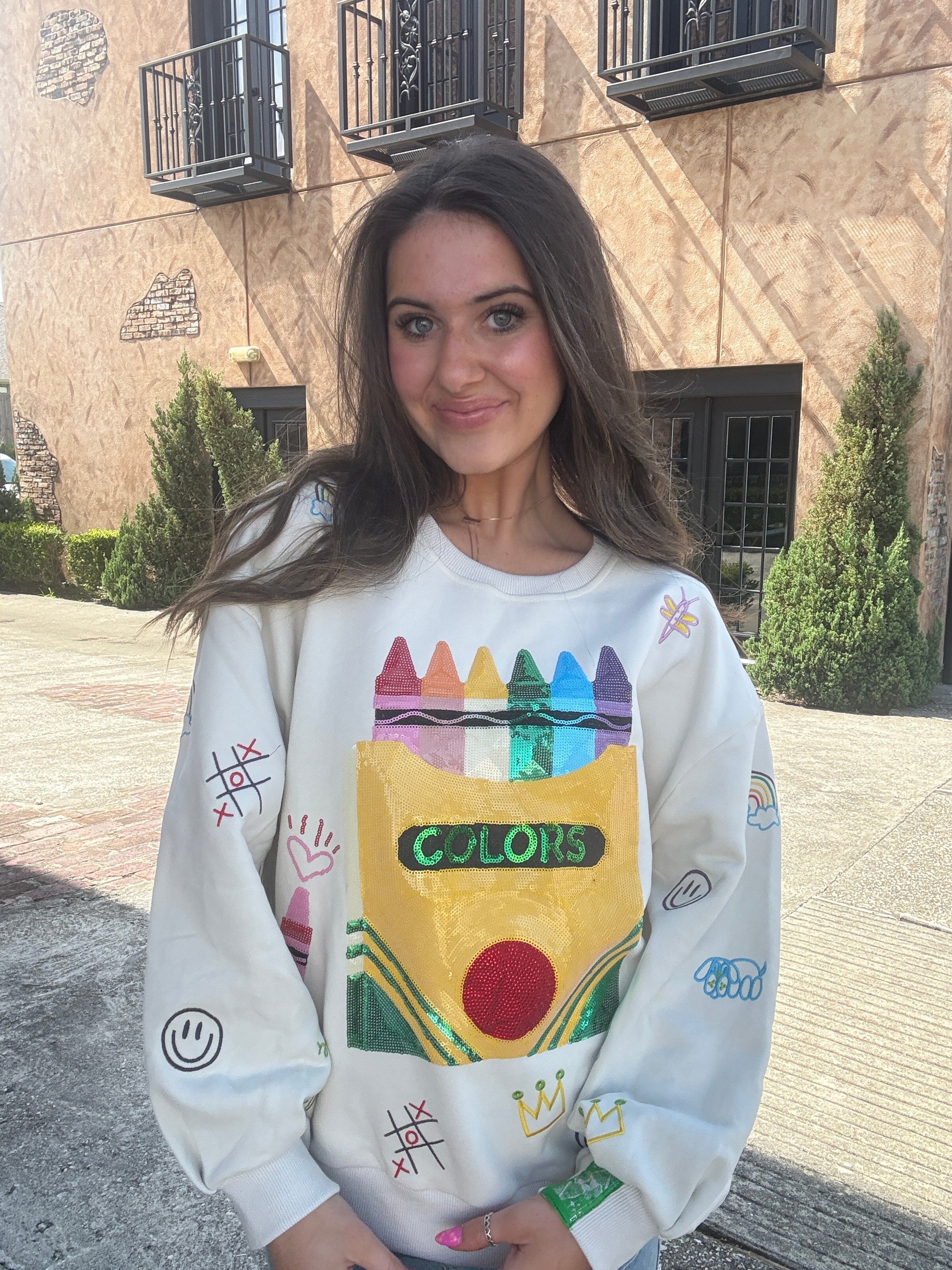 Queen of Sparkles Multi Crayon & Doodle Sweatshirt