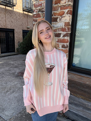 Queen of Sparkles Light Pink & White Stripe Espresso Martini Sweater