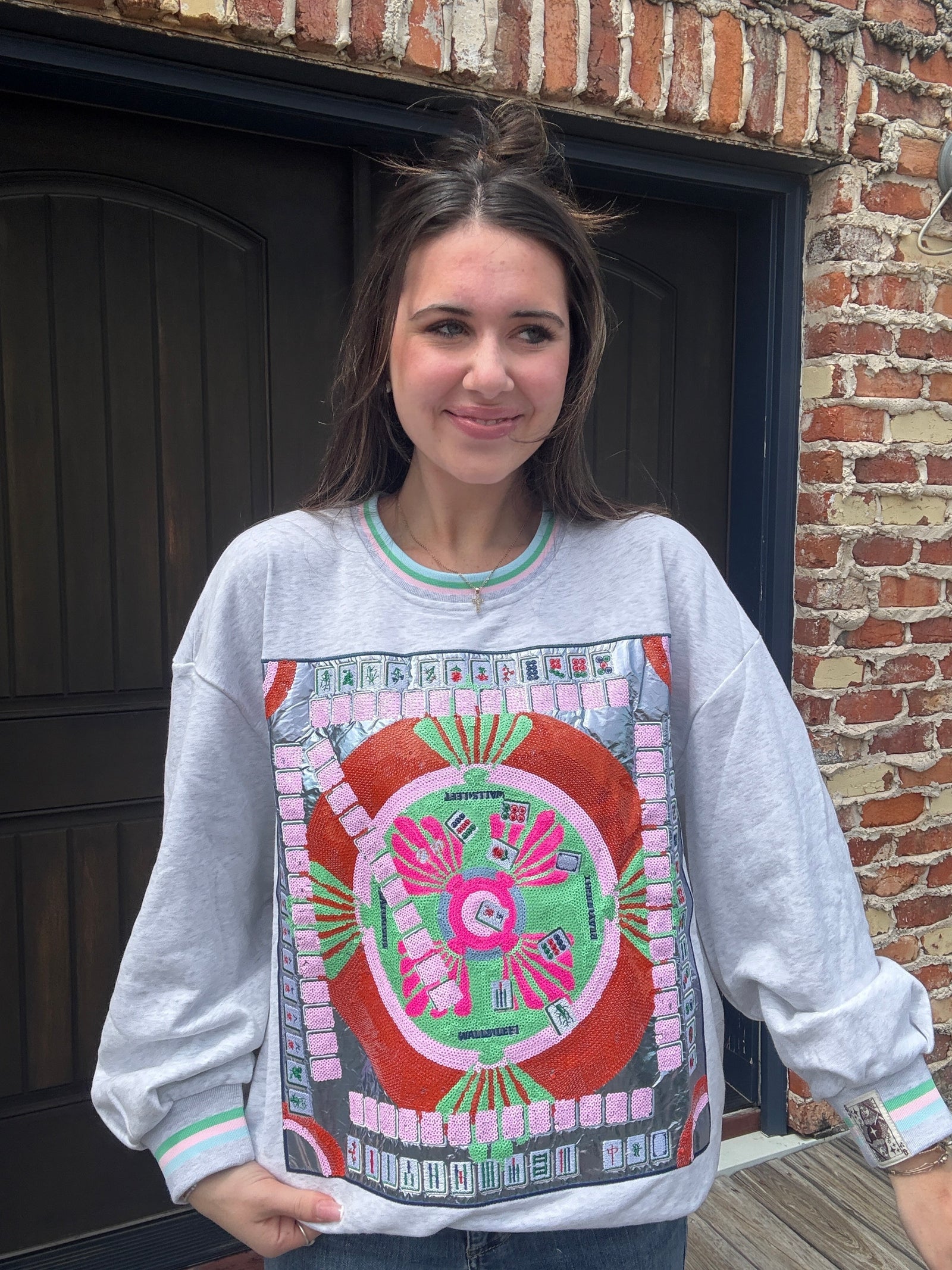 Queen of Sparkles Grey Multi Mahjong Table Sweatshirt