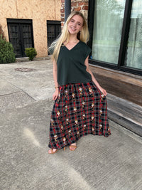 Queen of Sparkles Navy & Plaid Nutcracker & Bow Cotton Midi Skirt