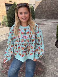 Queen of Sparkles Aqua Gingerbread & Candy Cane Sweatshirt