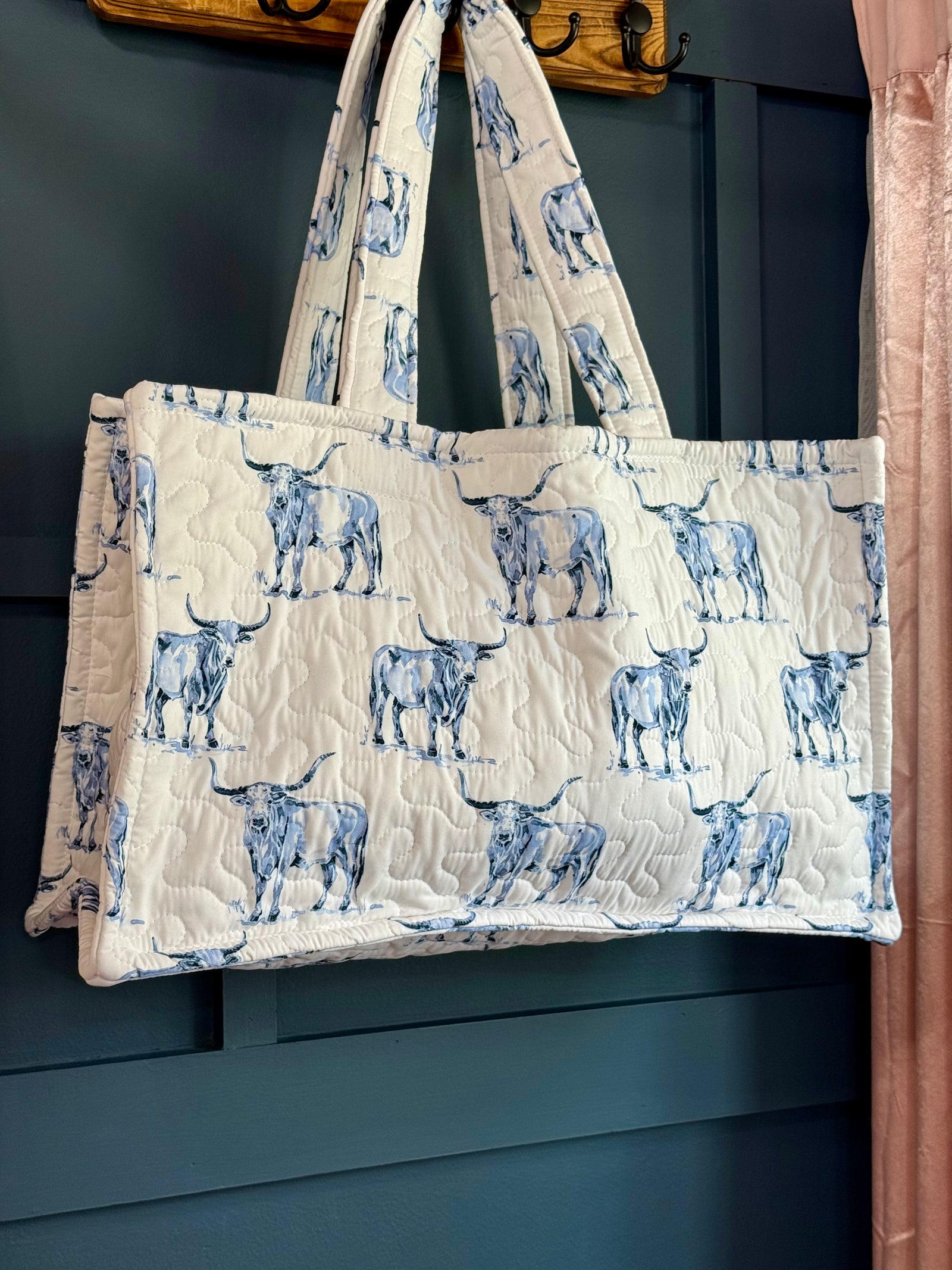 Ida Mae Longhorn Icon Blue Quilted Tote Bag