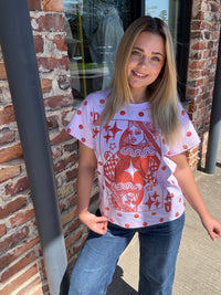 Queen of Sparkles Pink & Orange Polka Dot QOS Card Logo Tee