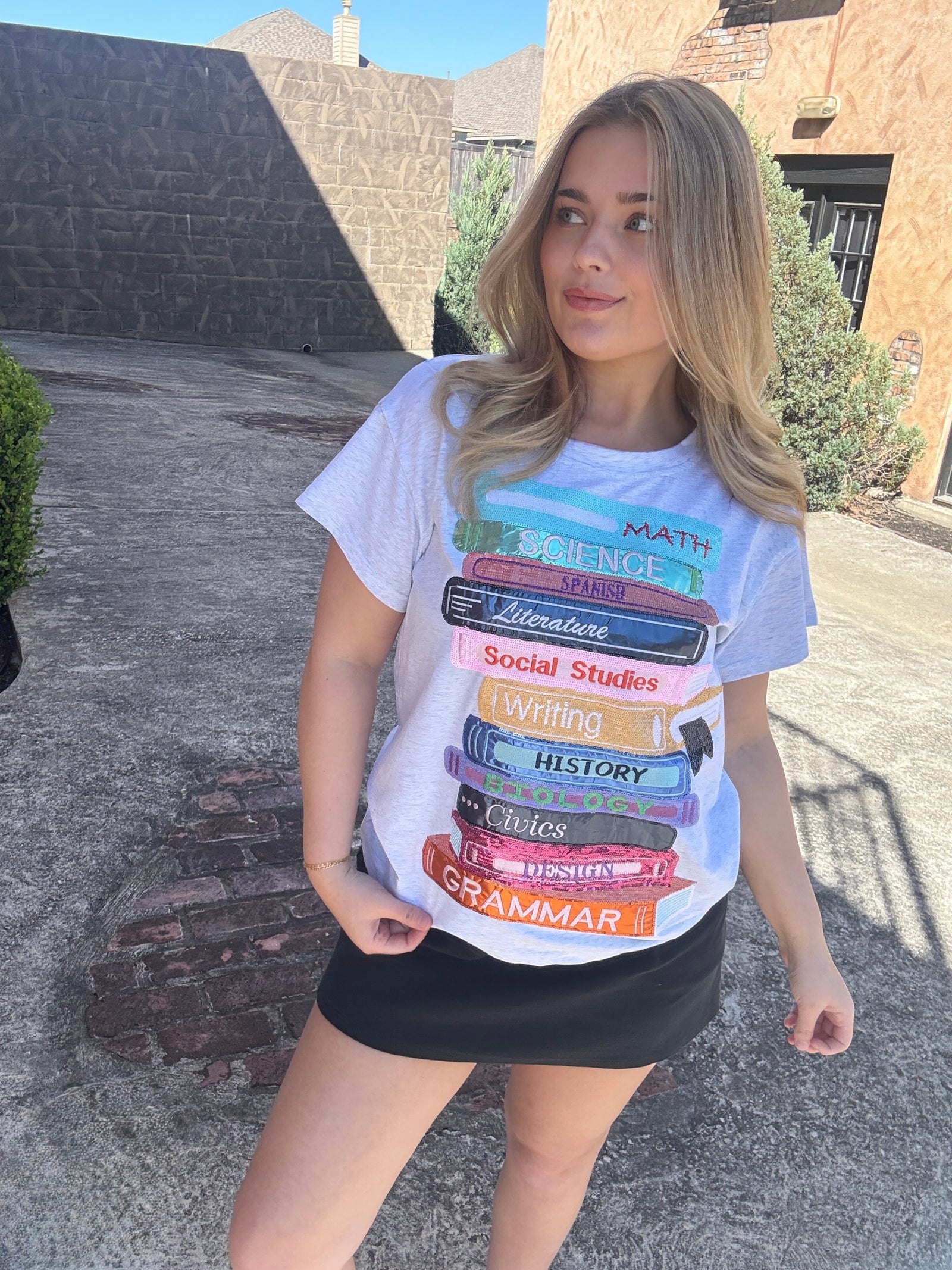 Queen of Sparkles Grey School Books Tee