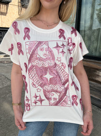 Queen of Sparkles Breast Cancer Ribbon QOS Card Tee