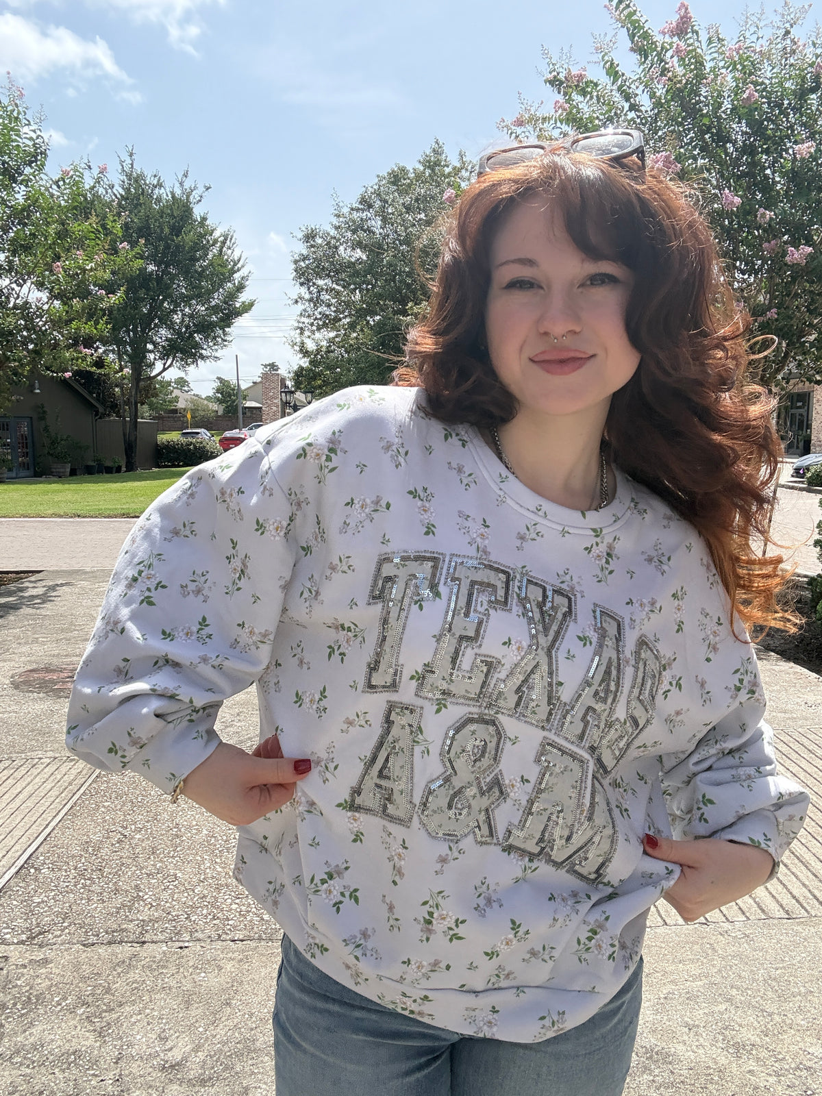 Queen of Sparkles Licensed Texas A&M Floral Initial Sweatshirt