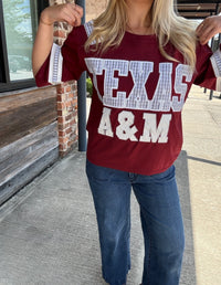 Queen of Sparkles Licensed Texas A&M Oversized Gingham Jersey Tee