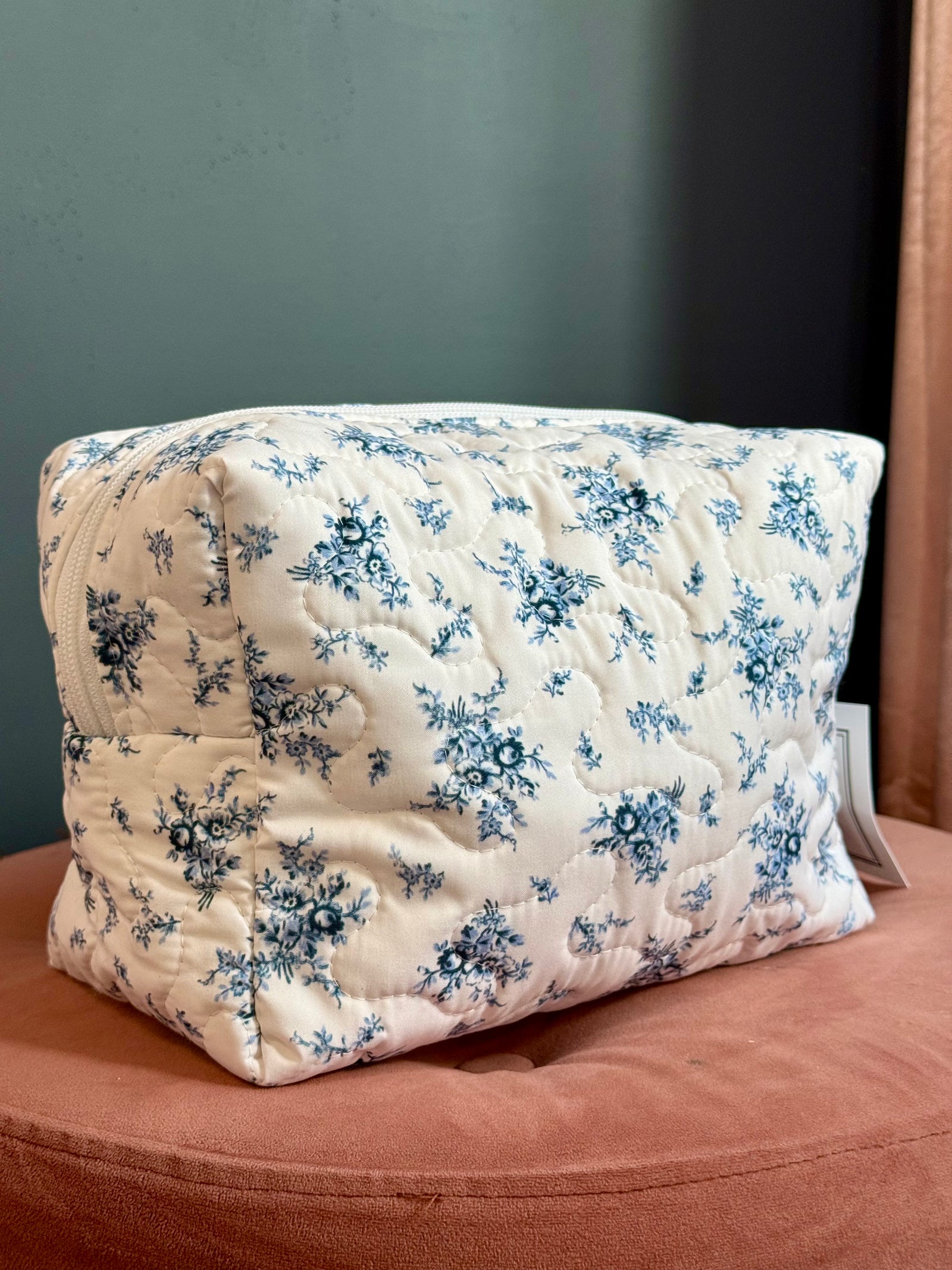 Ida Mae Picnic Floral Navy Quilted Makeup Bag