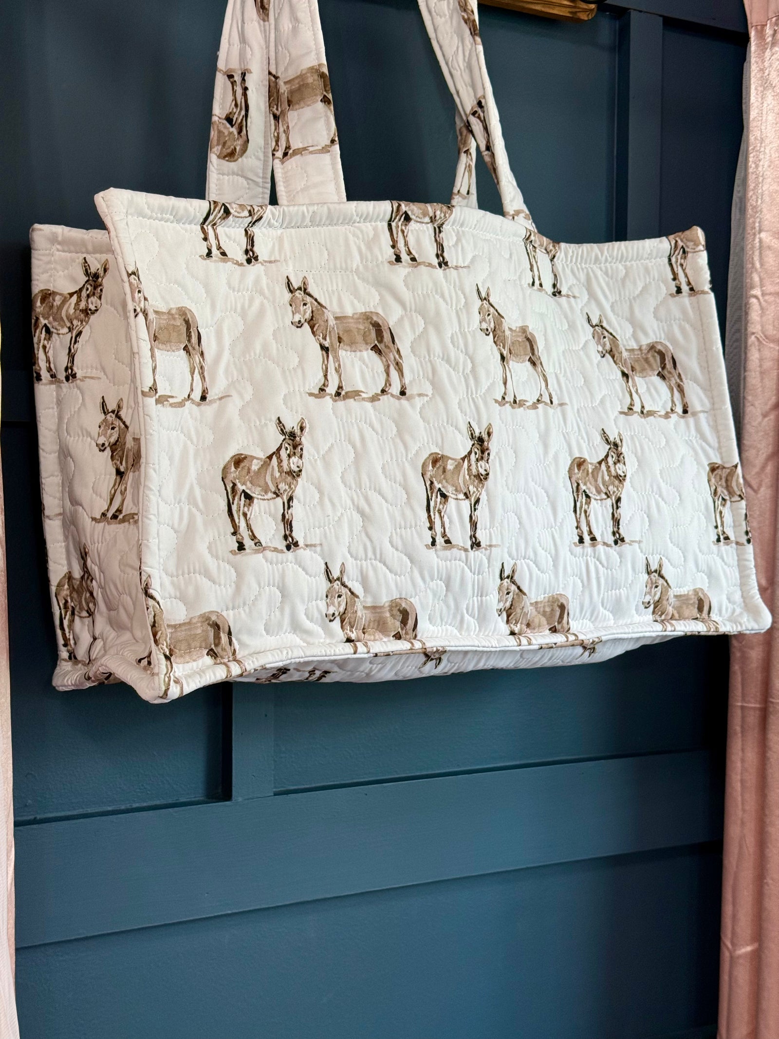 Ida Mae Donkey Icon Brown Quilted Tote Bag