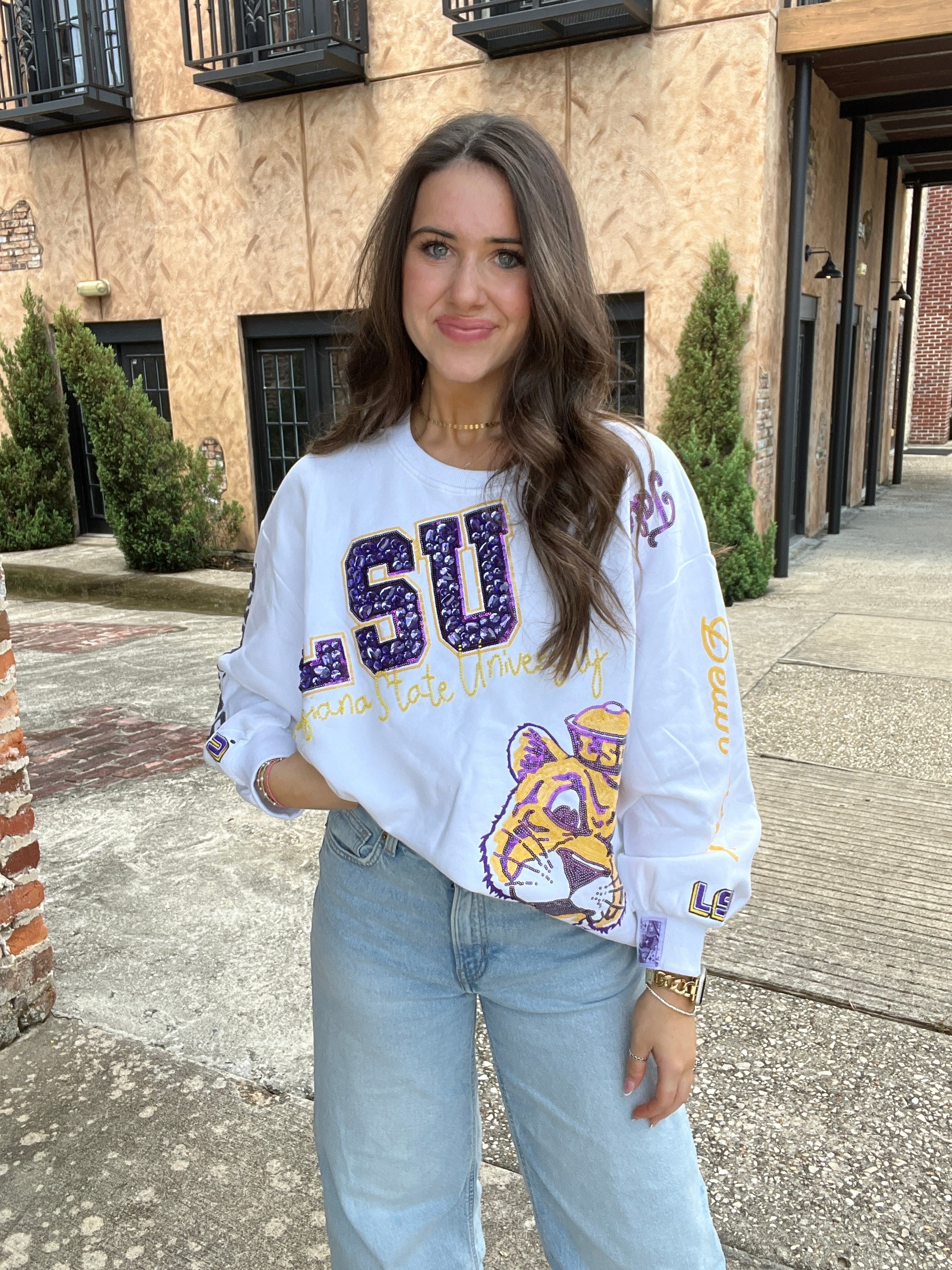 Queen of Sparkles Licensed LSU Big Icons Scattered Sweatshirt