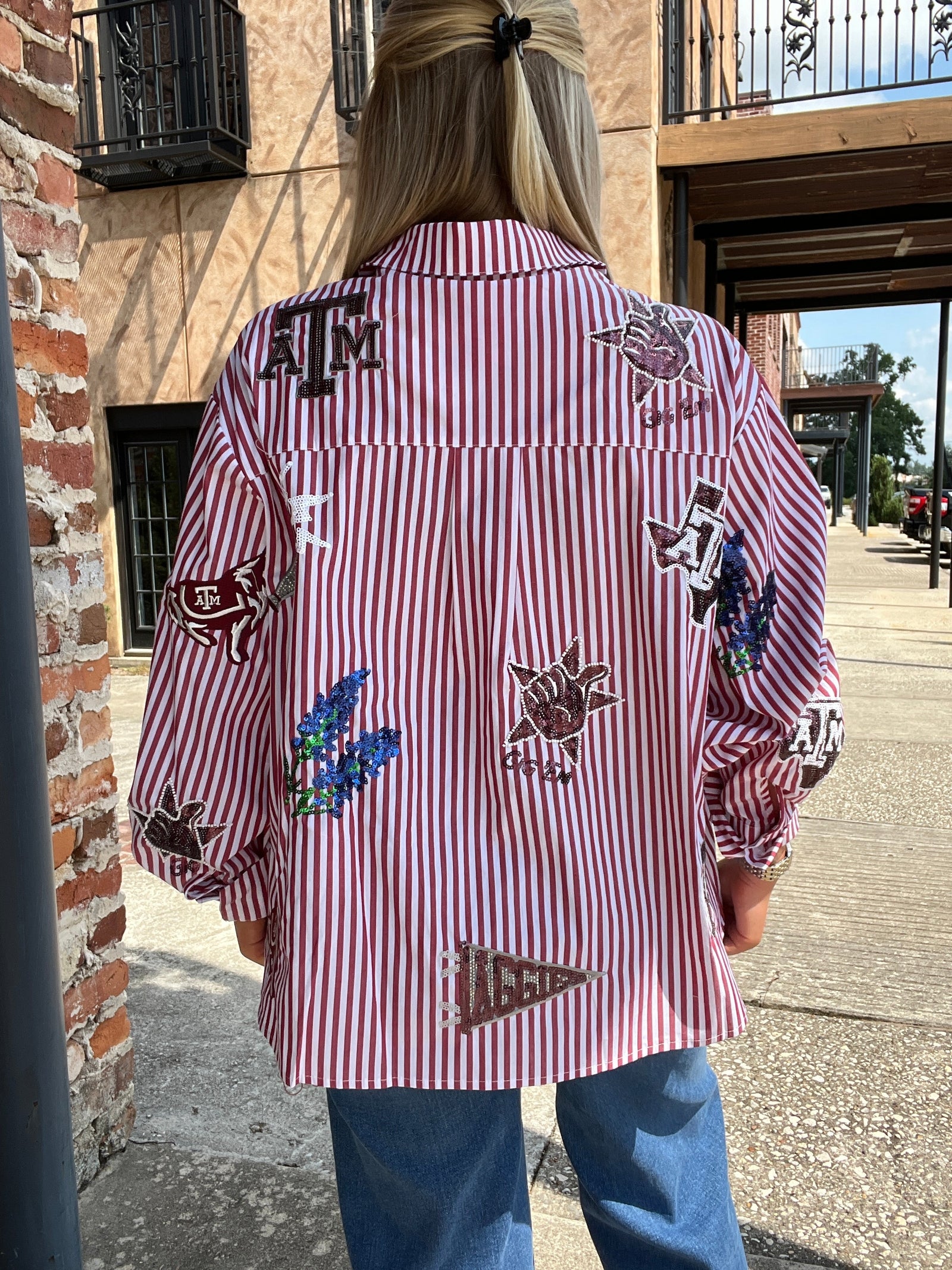Queen of Sparkles License Texas A&M Mini Icon Striped Button Down