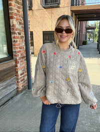 Queen of Sparkles Quilted Floral QOS Card Logo Sweatshirt