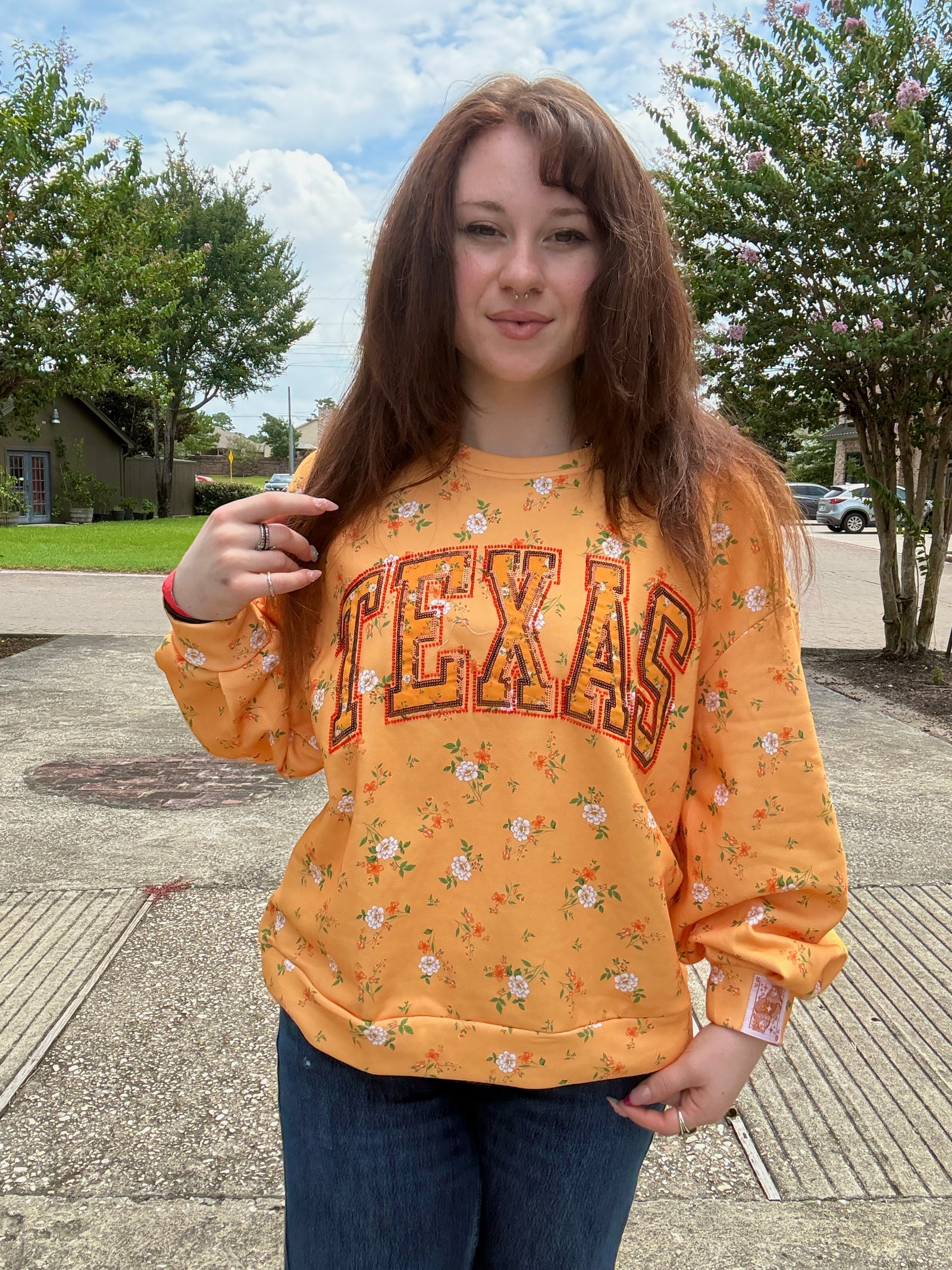 Queen of Sparkles Licensed Texas Floral Initial Sweatshirt