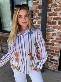 Queen of Sparkles Multi Stripe Sunglasses Cotton Button Up Top