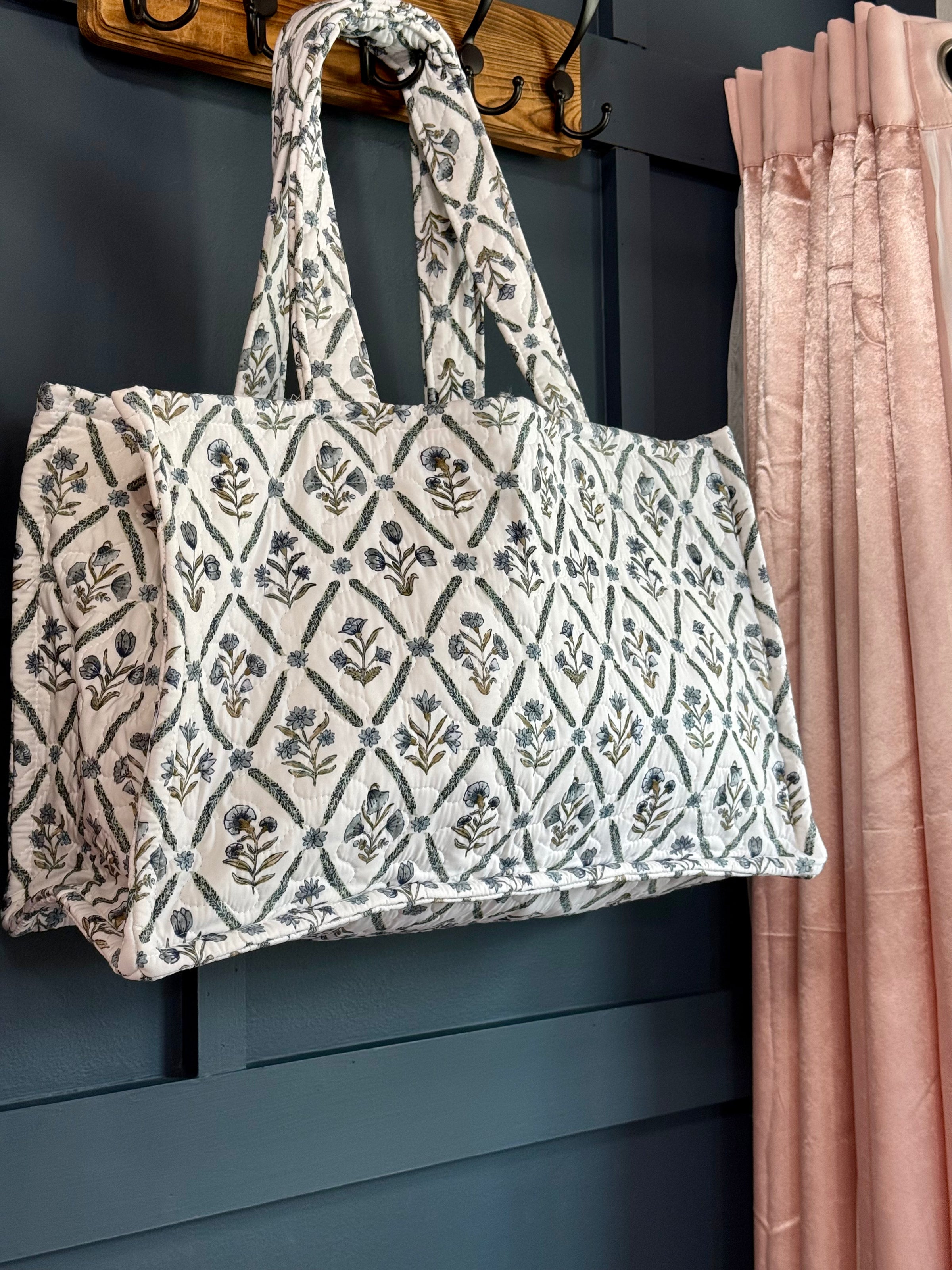 Ida Mae Henrietta Floral Blue Quilted Tote Bag