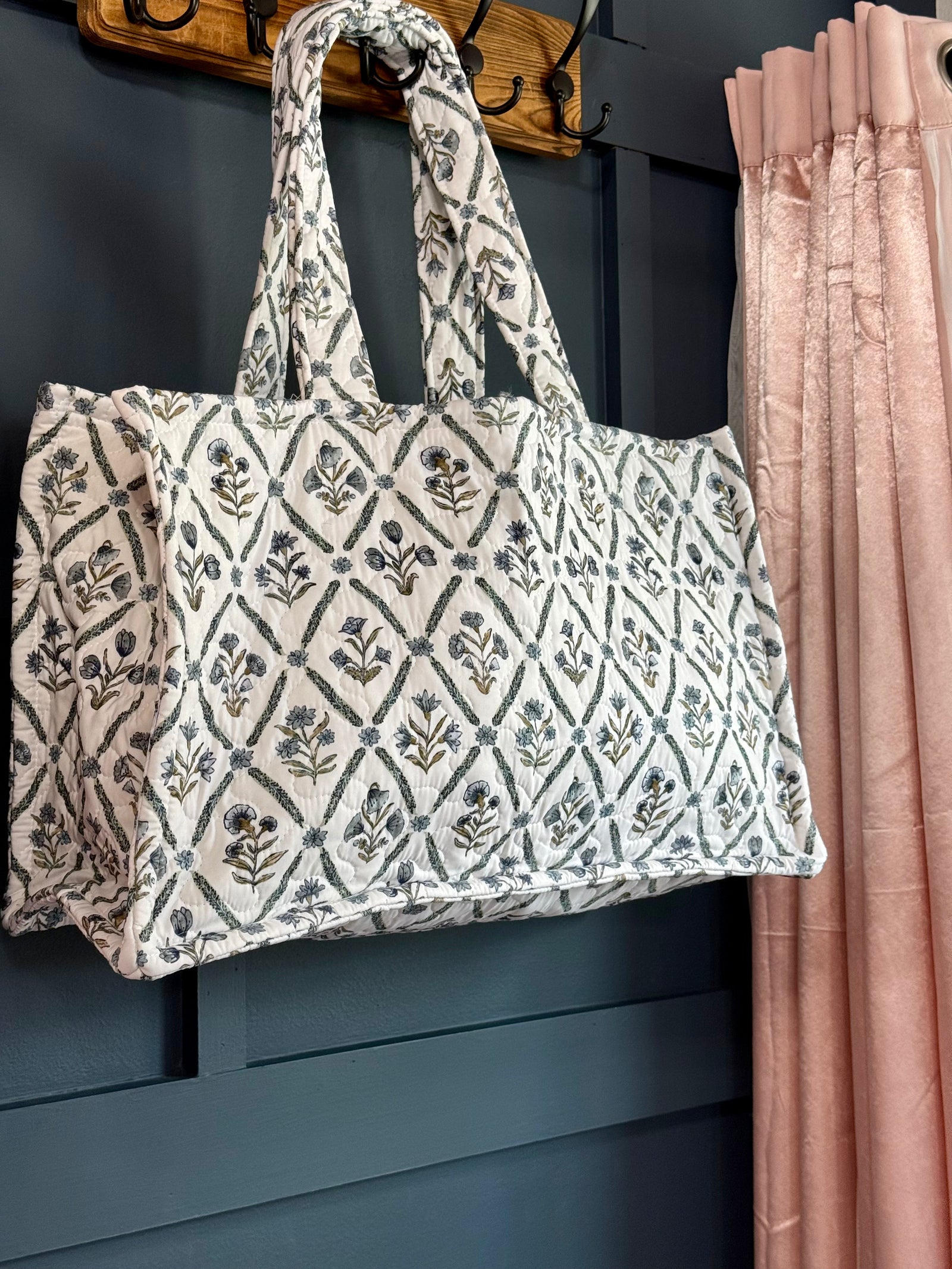 Ida Mae Henrietta Floral Blue Quilted Tote Bag