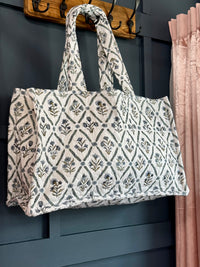 Ida Mae Henrietta Floral Blue Quilted Tote Bag