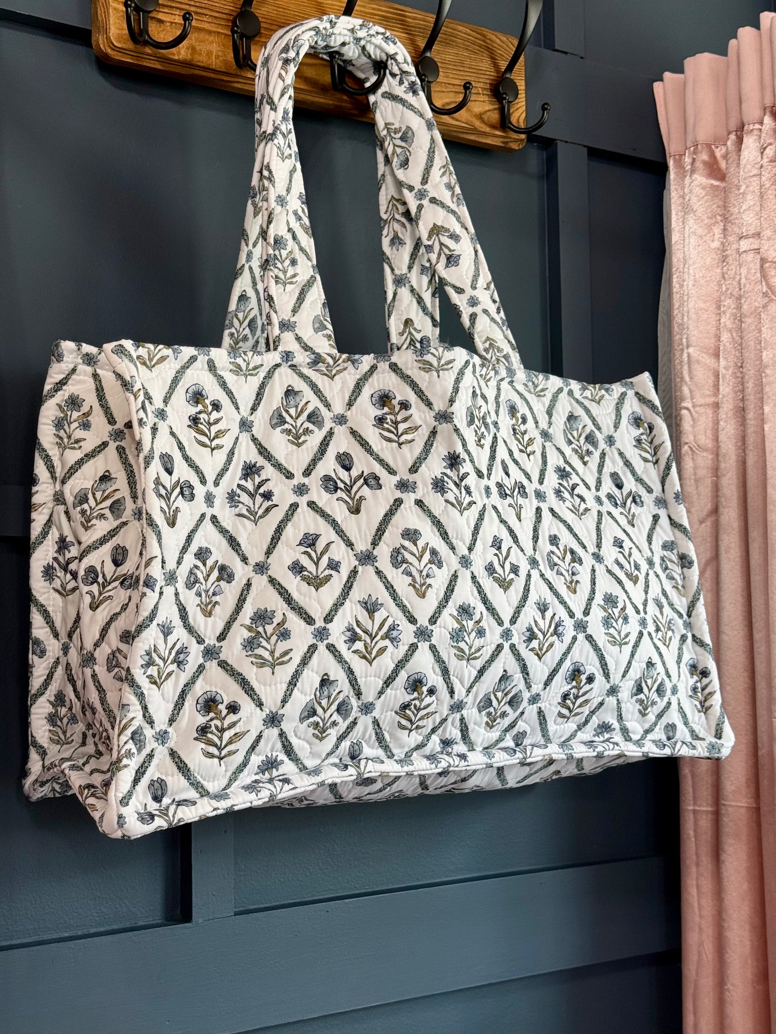 Ida Mae Henrietta Floral Blue Quilted Tote Bag