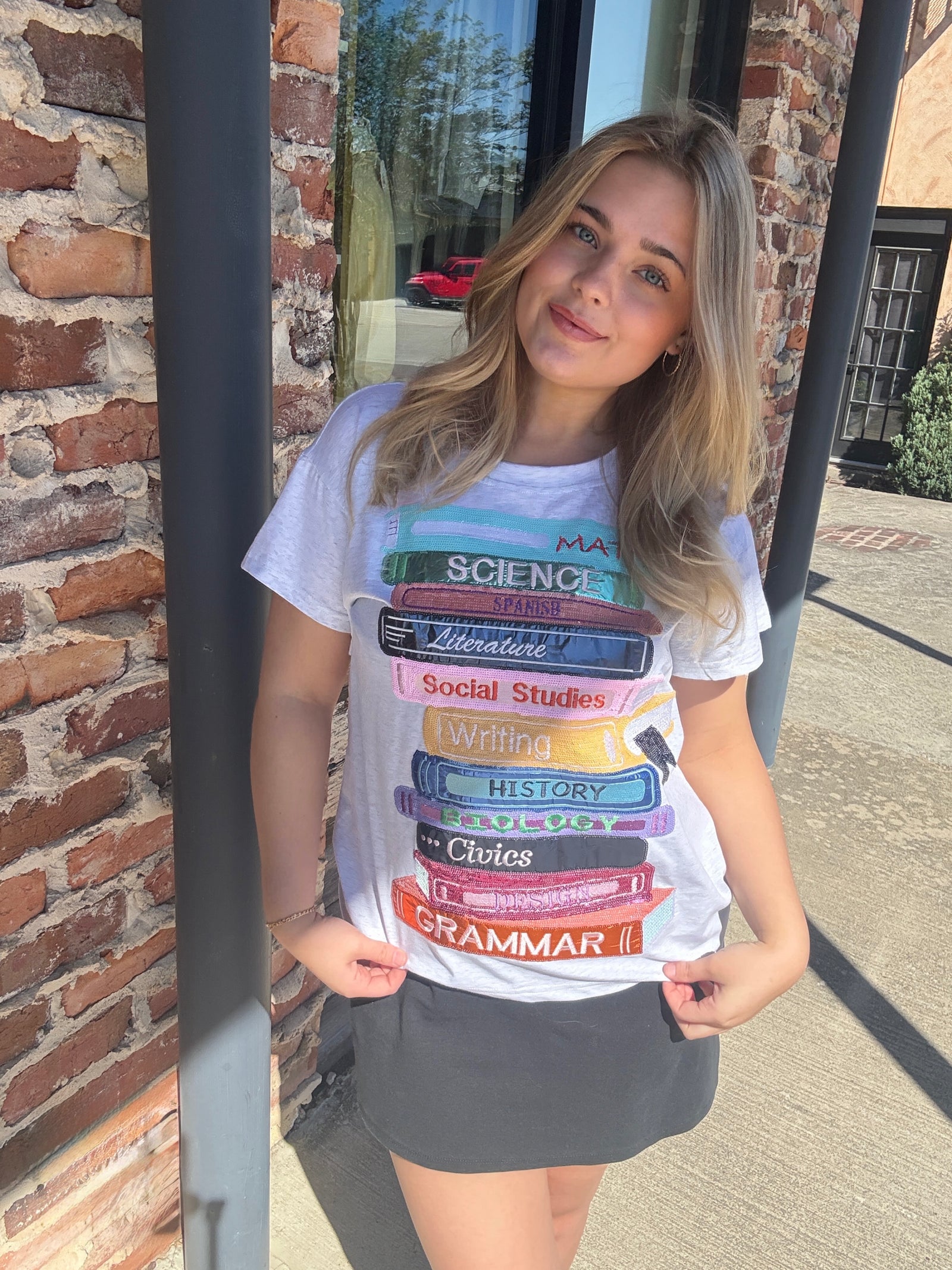 Queen of Sparkles Grey School Books Tee