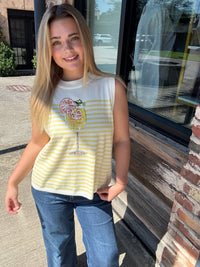 Queen of Sparkles Ivory & Yellow Stripe Cocktail Knit Tank