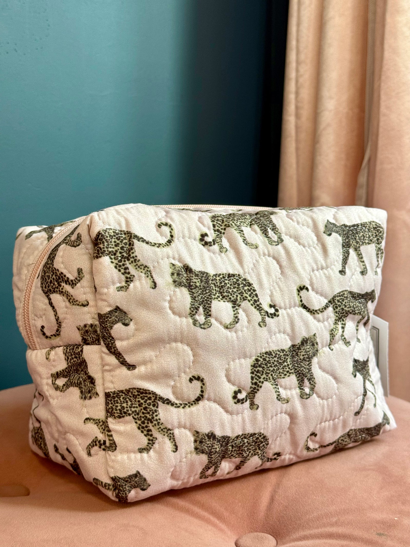 Ida Mae Leilani Leopard Rose Quilted Makeup Bag