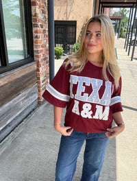 Queen of Sparkles Licensed Texas A&M Oversized Gingham Jersey Tee