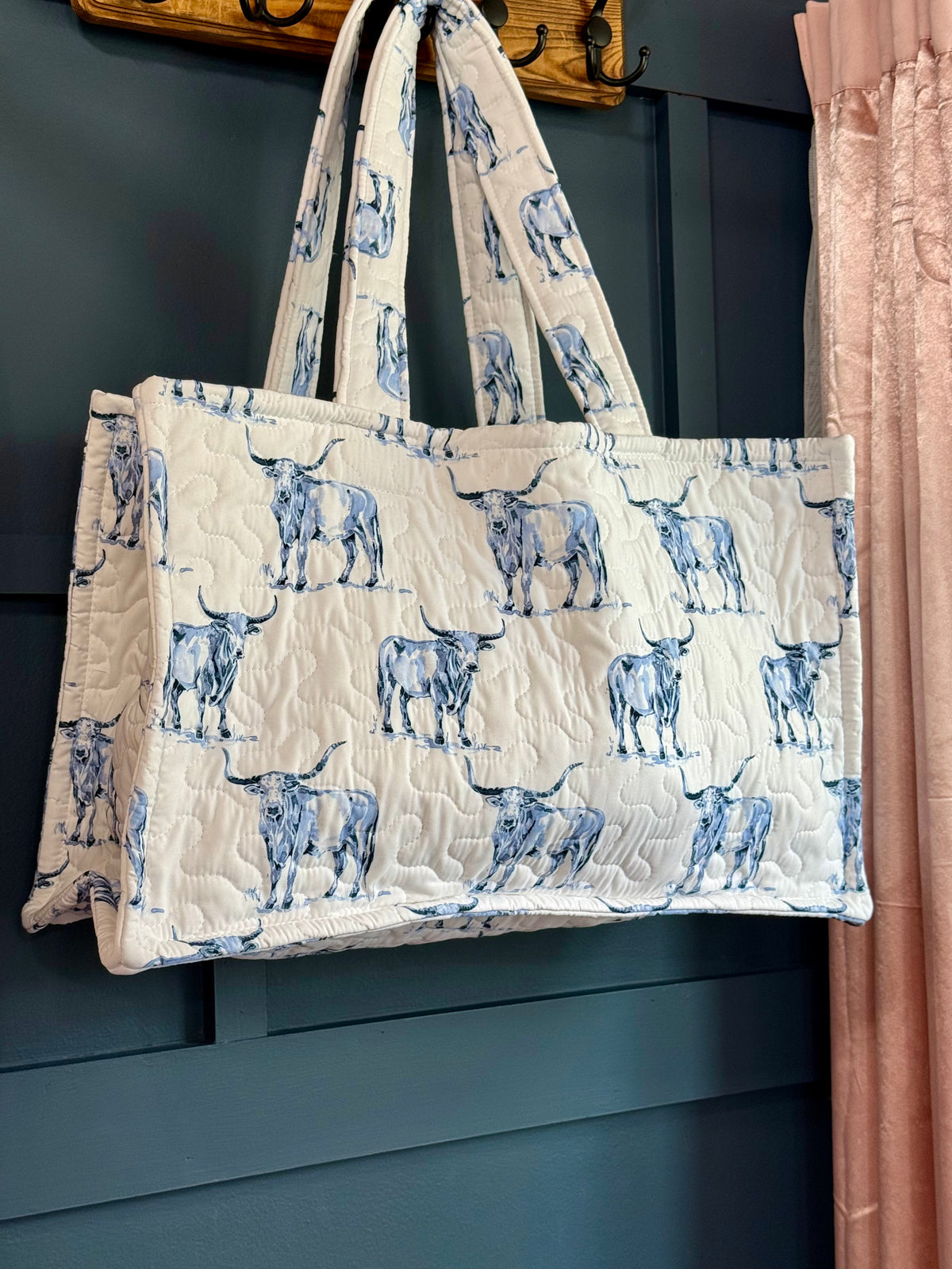 Ida Mae Longhorn Icon Blue Quilted Tote Bag