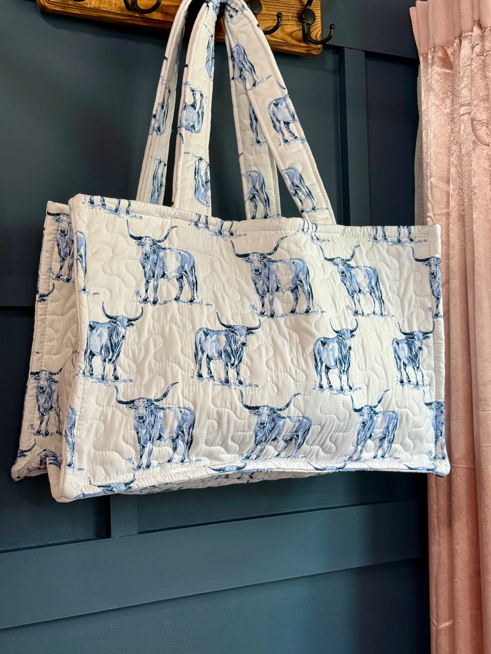 Ida Mae Longhorn Icon Blue Quilted Tote Bag