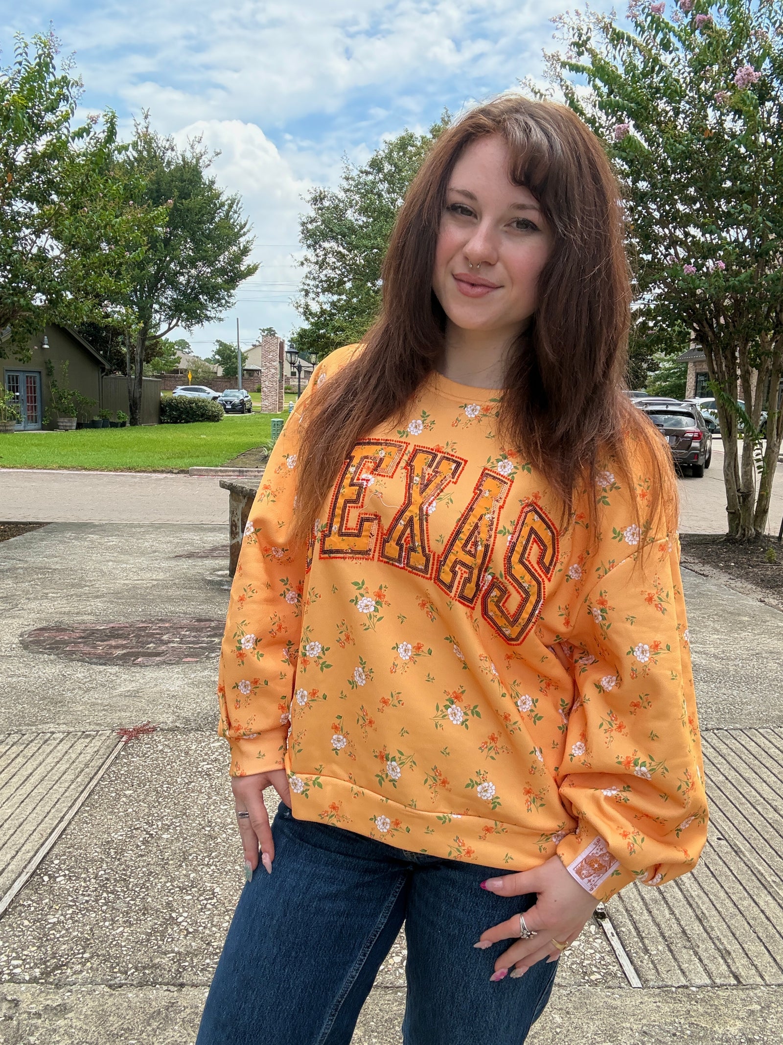Queen of Sparkles Licensed Texas Floral Initial Sweatshirt