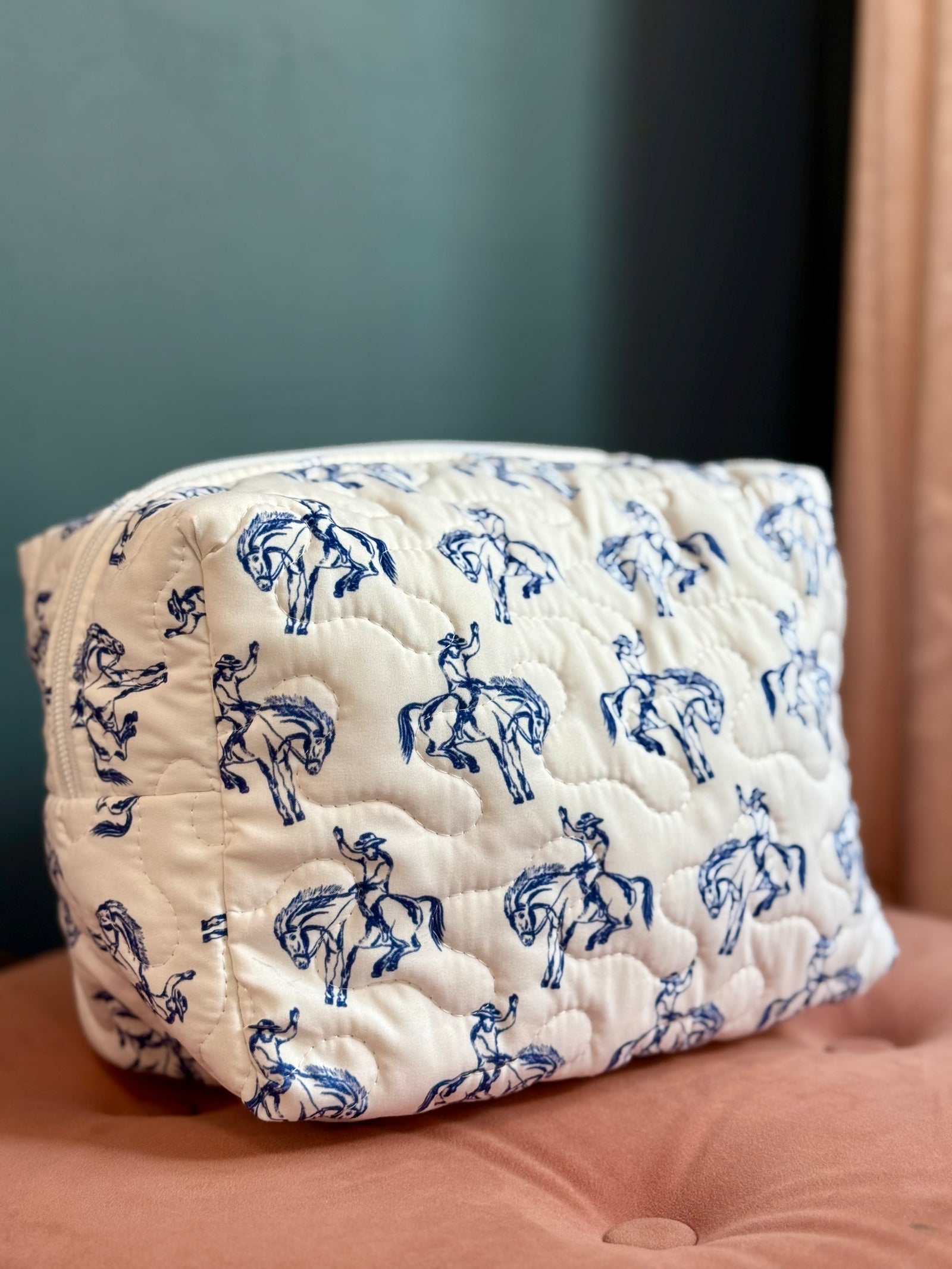 Ida Mae Koda Rider Navy Quilted Makeup Bag